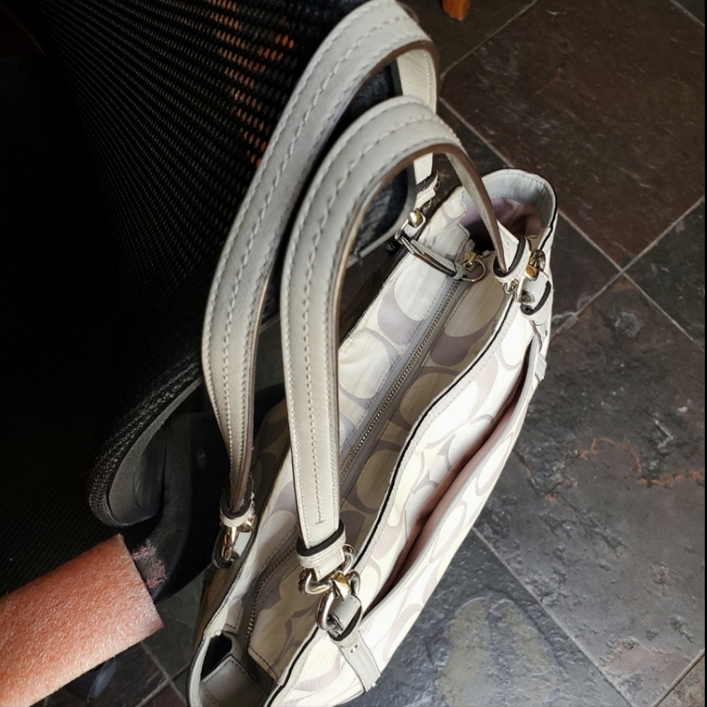 Coach Signature F21919 Alexandra Chain Canvas Leather Gray Shoulder Tote Bag Med - Picture 6 of 16
